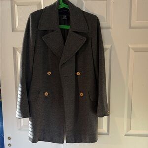 French Connection Gray Pea Coat with Brown Buttons